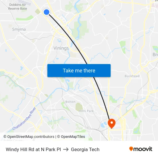 Windy Hill Rd at N Park Pl to Georgia Tech map
