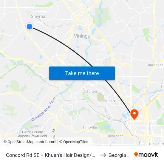 Concord Rd SE + Khuan's Hair Design/Arkle Veterina to Georgia Tech map