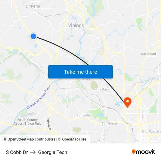S Cobb Dr to Georgia Tech map