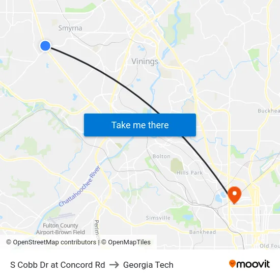 S Cobb Dr at Concord Rd to Georgia Tech map