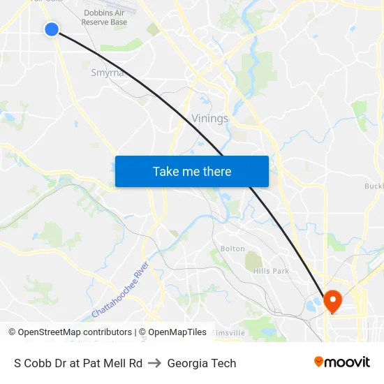 S Cobb Dr at Pat Mell Rd to Georgia Tech map