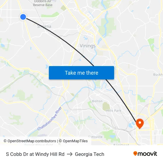 S Cobb Dr at Windy Hill Rd to Georgia Tech map