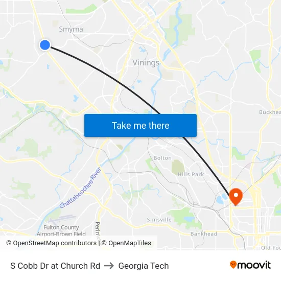 S Cobb Dr at Church Rd to Georgia Tech map