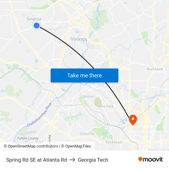 Spring Rd SE at Atlanta Rd to Georgia Tech map