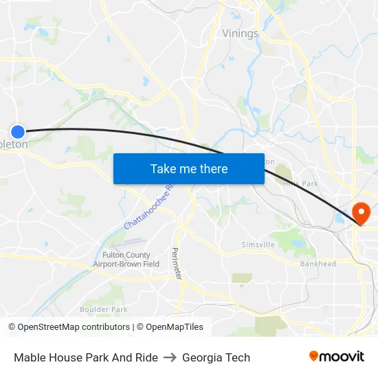 Mable House Park And Ride to Georgia Tech map