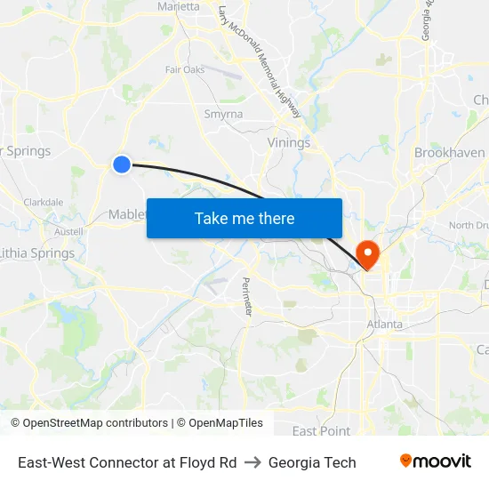 East-West Connector at Floyd Rd to Georgia Tech map