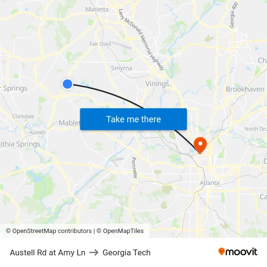 Austell Rd at Amy Ln to Georgia Tech map