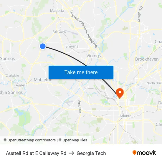 Austell Rd at E Callaway Rd to Georgia Tech map