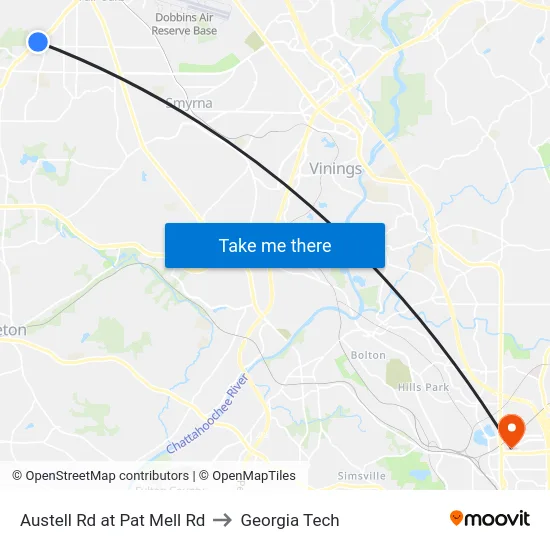 Austell Rd at Pat Mell Rd to Georgia Tech map