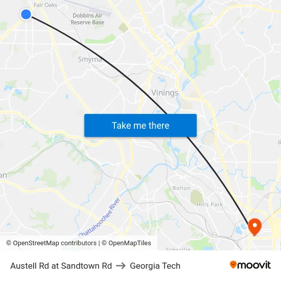 Austell Rd at Sandtown Rd to Georgia Tech map