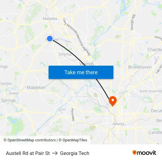 Austell Rd at Pair St to Georgia Tech map