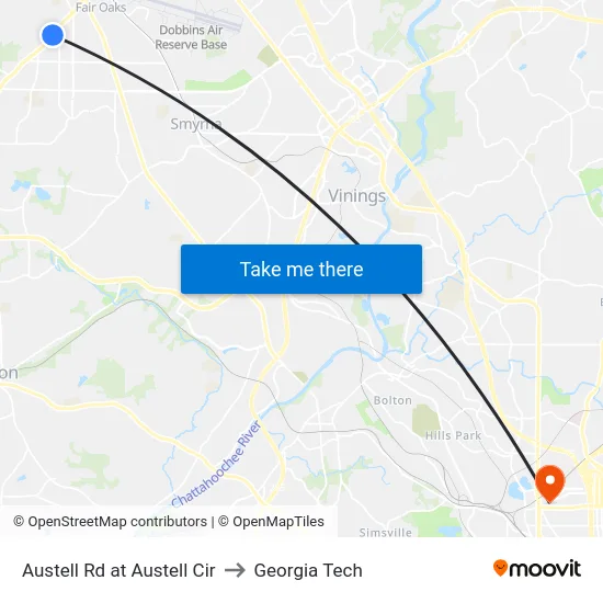 Austell Rd at Austell Cir to Georgia Tech map