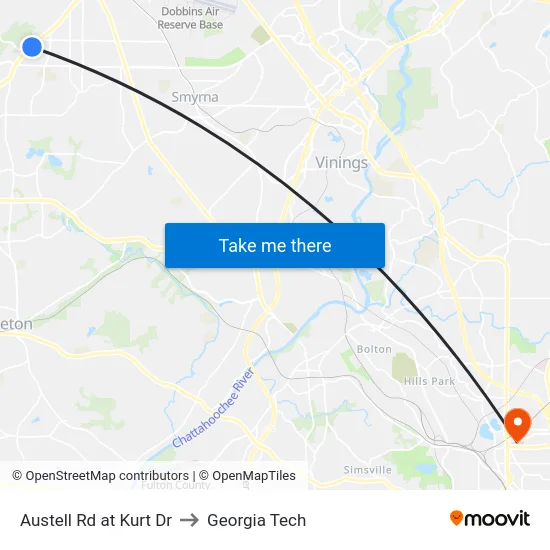 Austell Rd at Kurt Dr to Georgia Tech map