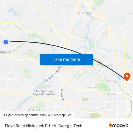 Floyd Rd at Nickajack Rd to Georgia Tech map