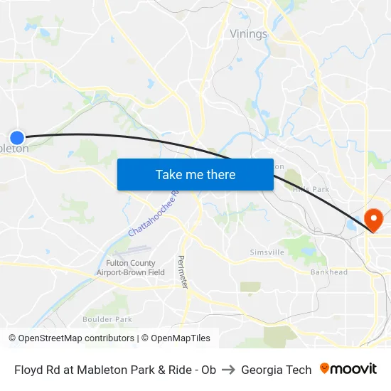 Floyd Rd at Mableton Park & Ride - Ob to Georgia Tech map