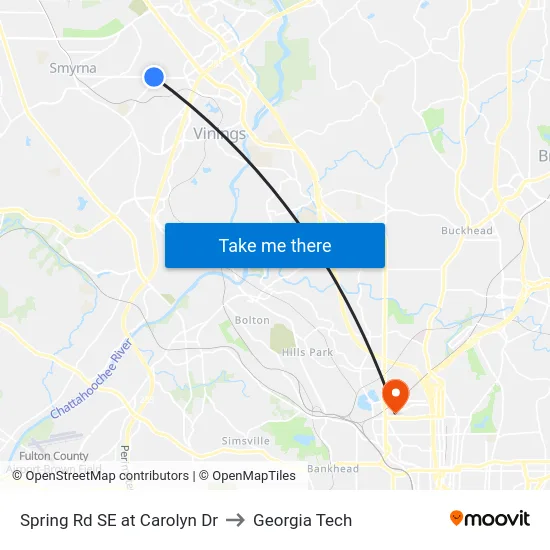 Spring Rd SE at Carolyn Dr to Georgia Tech map