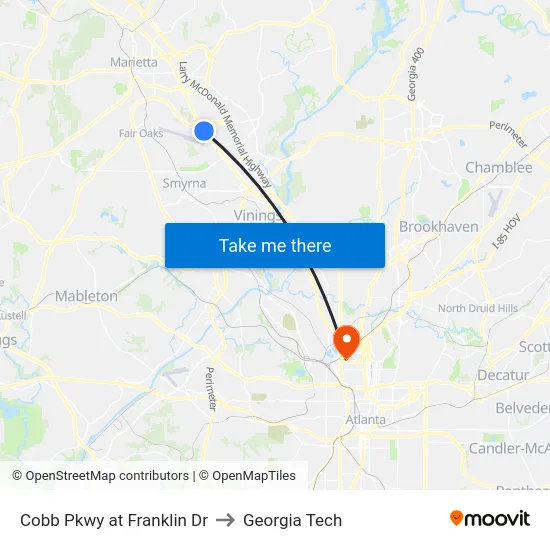 Cobb Pkwy at Franklin Dr to Georgia Tech map