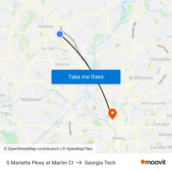 S Marietta Pkwy at Martin Ct to Georgia Tech map