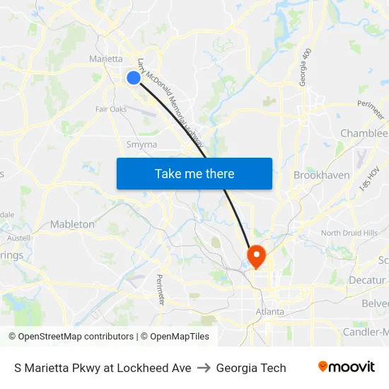 S Marietta Pkwy at Lockheed Ave to Georgia Tech map