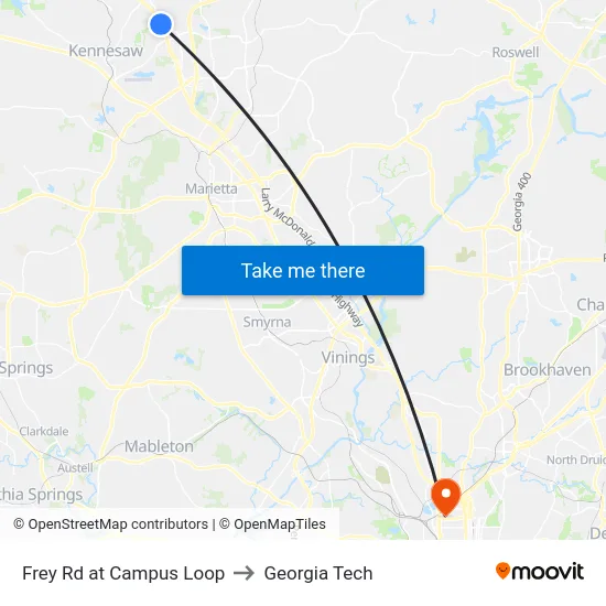 Frey Rd at Campus Loop to Georgia Tech map