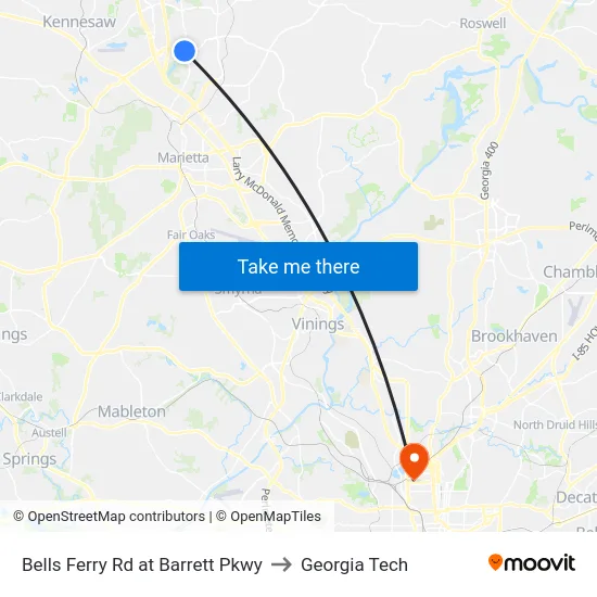 Bells Ferry Rd at Barrett Pkwy to Georgia Tech map