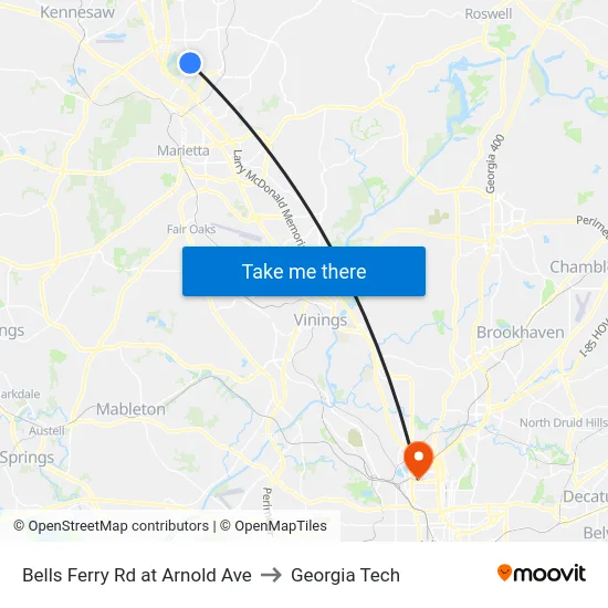 Bells Ferry Rd at Arnold Ave to Georgia Tech map