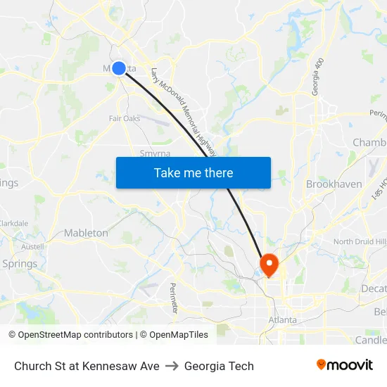 Church St at Kennesaw Ave to Georgia Tech map