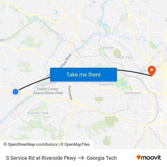 S Service Rd at Riverside Pkwy to Georgia Tech map