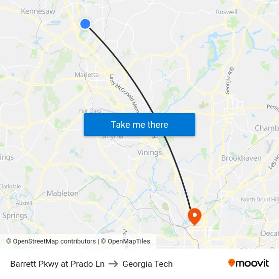 Barrett Pkwy at Prado Ln to Georgia Tech map