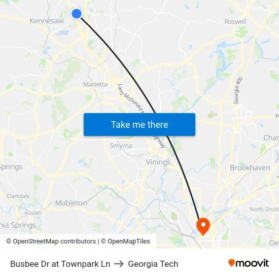 Busbee Dr at Townpark Ln to Georgia Tech map