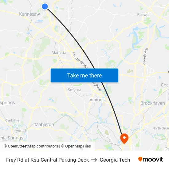 Frey Rd at Ksu Central Parking Deck to Georgia Tech map