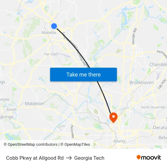 Cobb Pkwy at Allgood Rd to Georgia Tech map