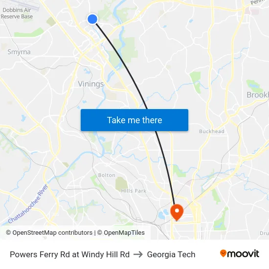 Powers Ferry Rd at Windy Hill Rd to Georgia Tech map