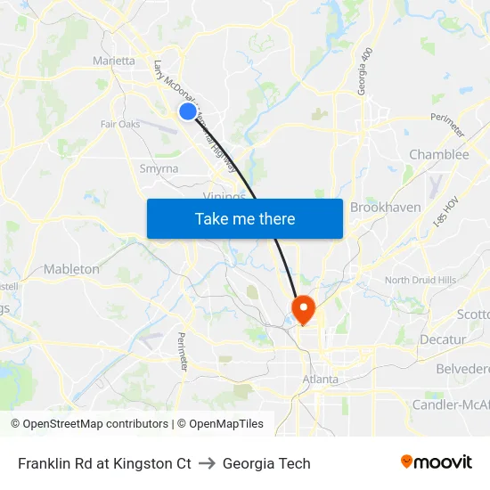 Franklin Rd at Kingston Ct to Georgia Tech map