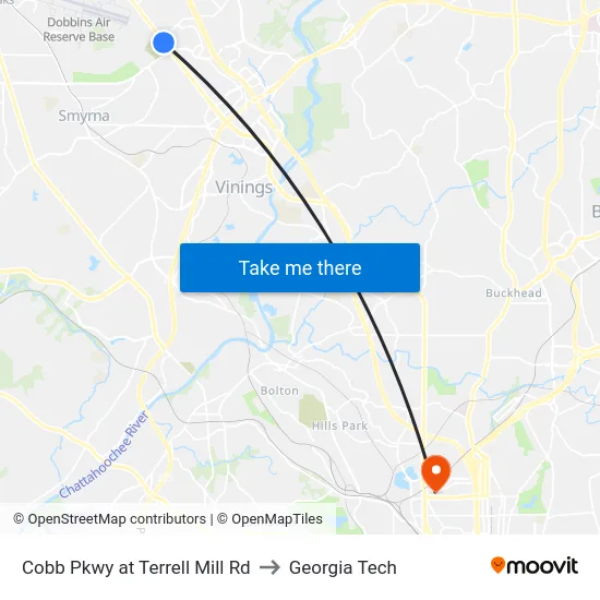 Cobb Pkwy at Terrell Mill Rd to Georgia Tech map
