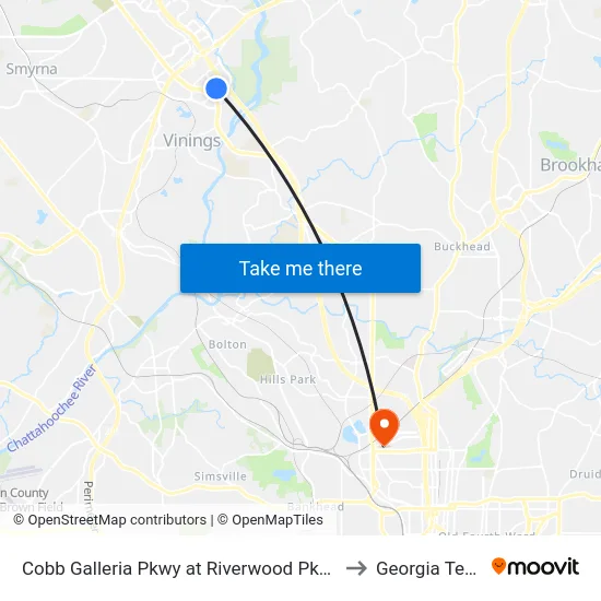 Cobb Galleria Pkwy at Riverwood Pkwy to Georgia Tech map