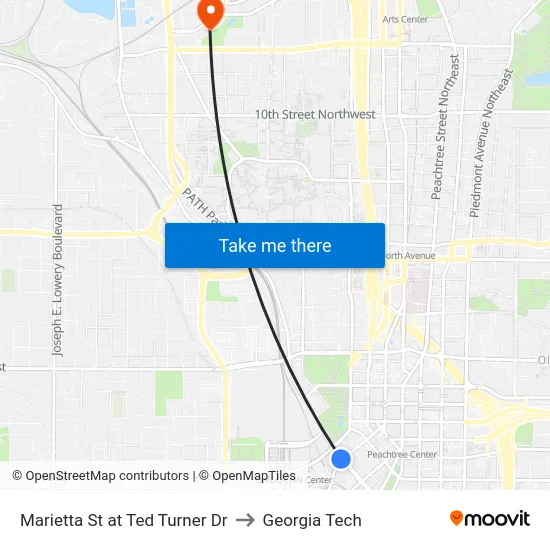 Marietta St at Ted Turner Dr to Georgia Tech map