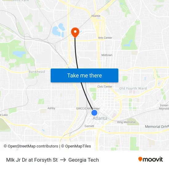 Mlk Jr Dr at Forsyth St to Georgia Tech map