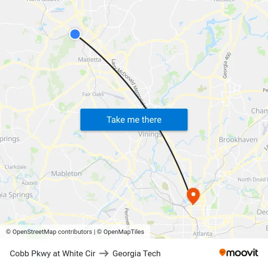 Cobb Pkwy at White Cir to Georgia Tech map