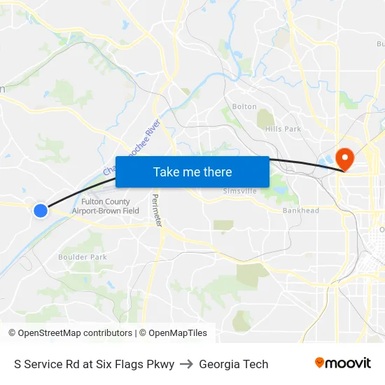 S Service Rd at Six Flags Pkwy to Georgia Tech map