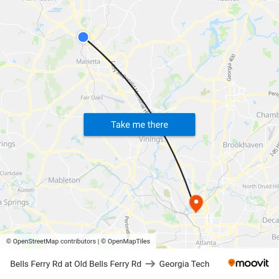 Bells Ferry Rd at Old Bells Ferry Rd to Georgia Tech map