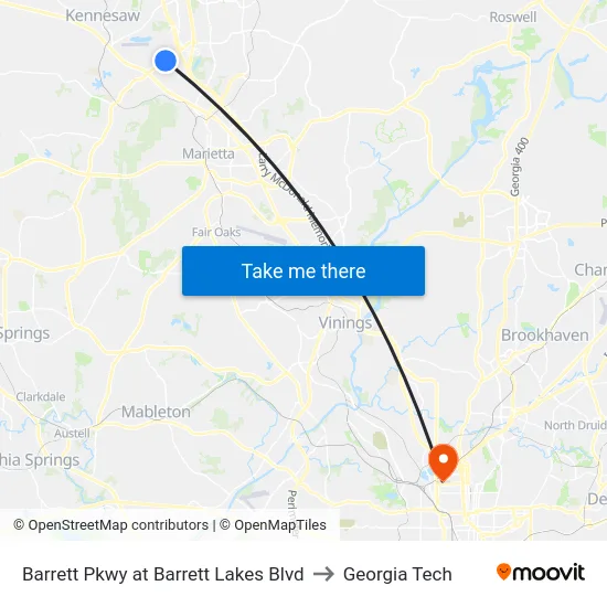 Barrett Pkwy at Barrett Lakes Blvd to Georgia Tech map