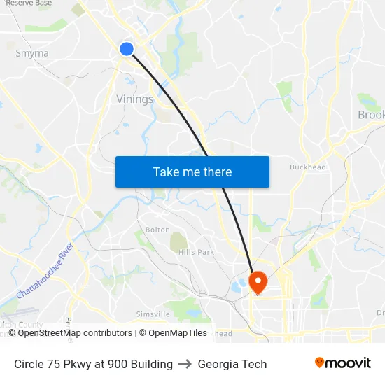 Circle 75 Pkwy at 900 Building to Georgia Tech map