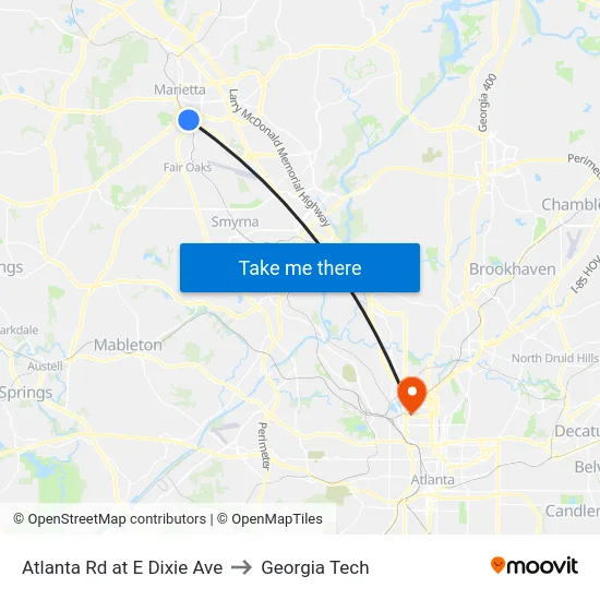 Atlanta Rd at E Dixie Ave to Georgia Tech map