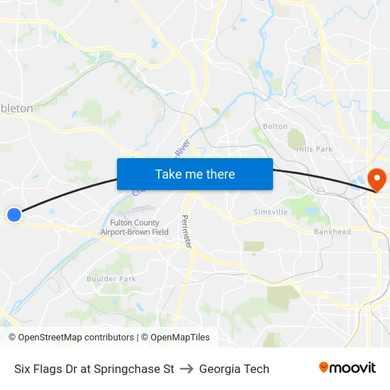 Six Flags Dr at Springchase St to Georgia Tech map
