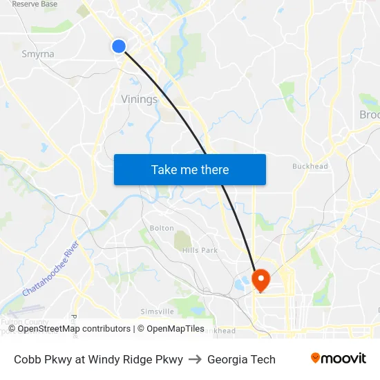 Cobb Pkwy at Windy Ridge Pkwy to Georgia Tech map