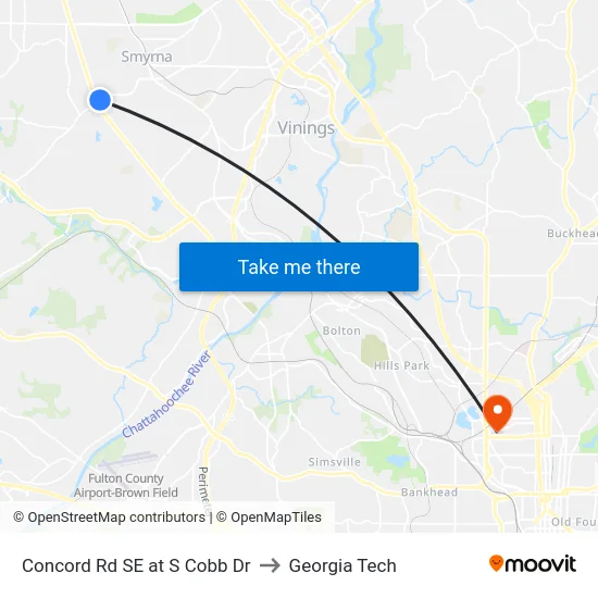 Concord Rd SE at S Cobb Dr to Georgia Tech map