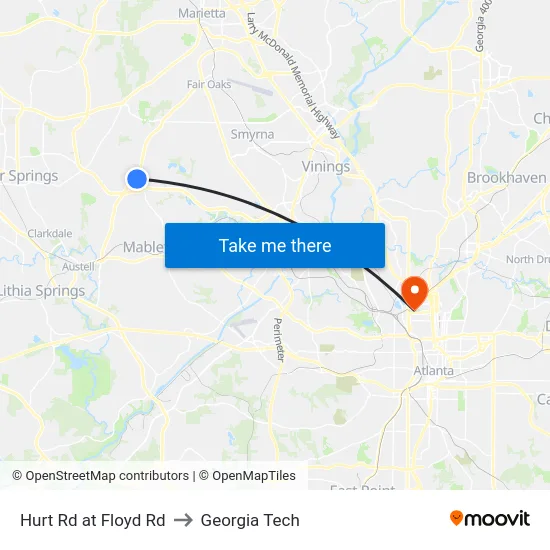 Hurt Rd at Floyd Rd to Georgia Tech map