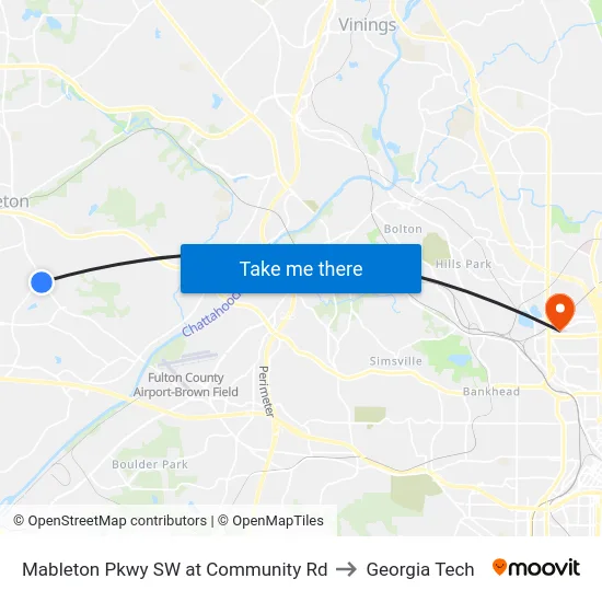 Mableton Pkwy SW at Community Rd to Georgia Tech map