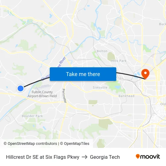 Hillcrest Dr SE at Six Flags Pkwy to Georgia Tech map